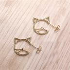 Gold Cat Outline Stud Earrings