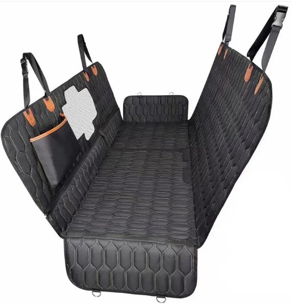 3-in-1 Dog Car Seat Cover, Waterproof Quilted Back Seat Hammock with Mesh Window & Storage Pockets, Machine Washable
