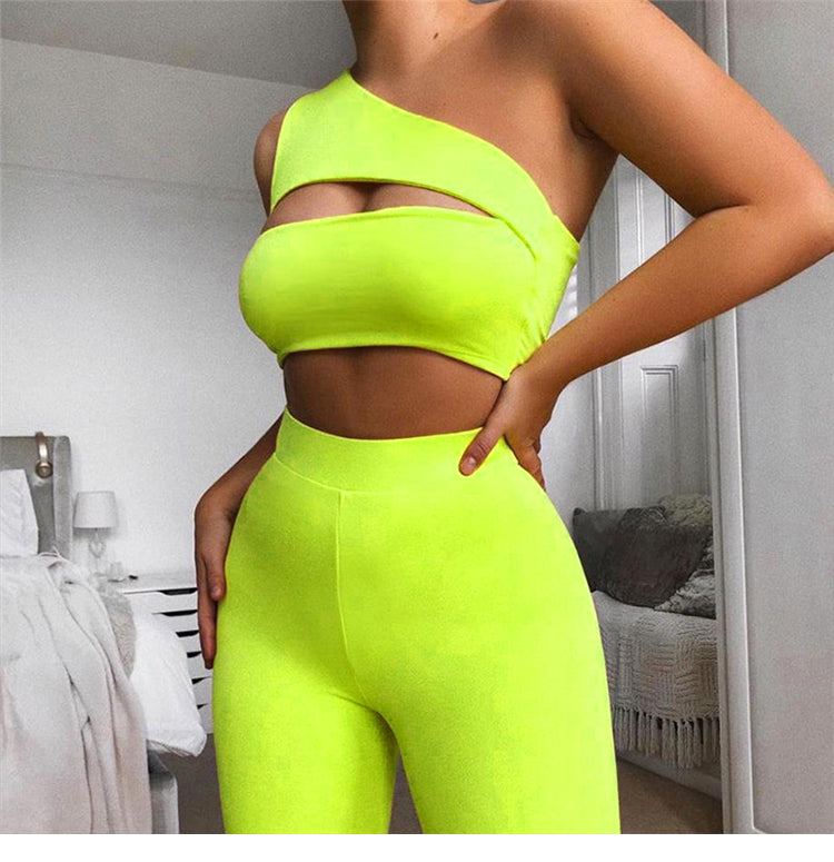 Nibber 2019 Women's One-Shoulder Crop Tee and Shorts Set