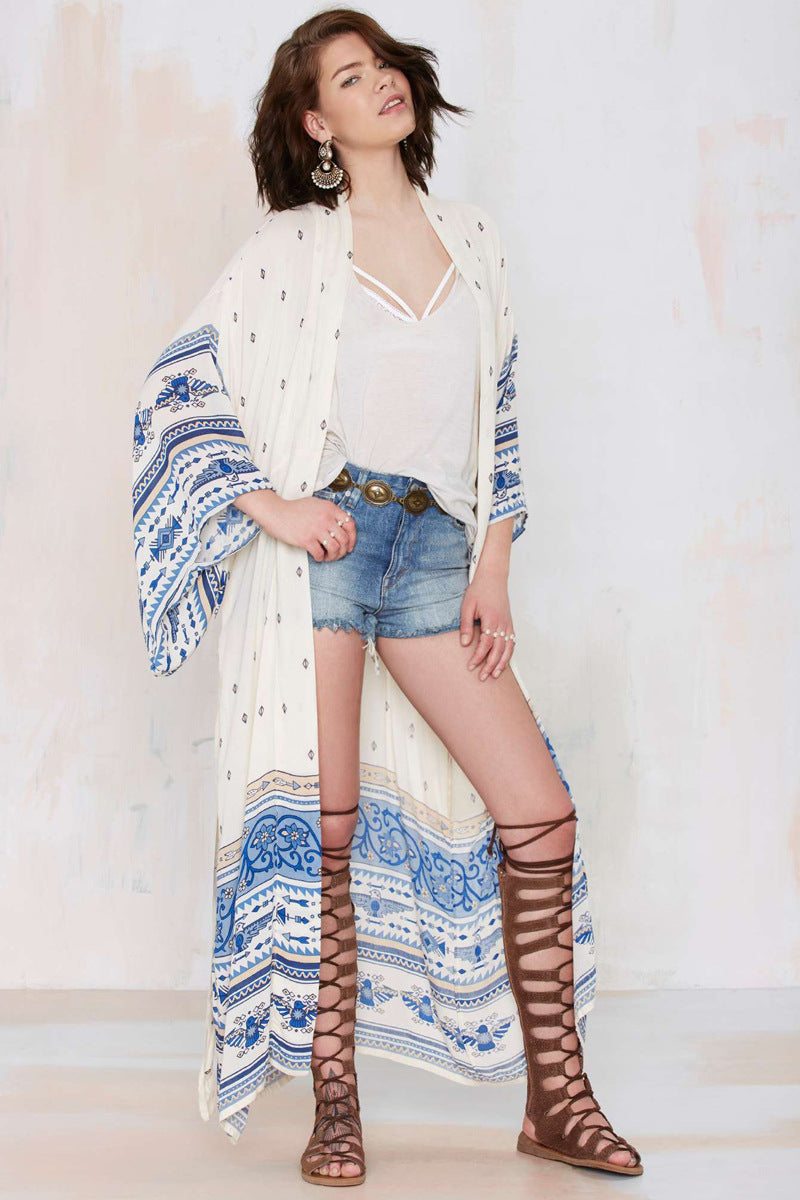 Plus Size Chiffon Print Beach Cover-Up Cardigan for Women