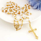 Glass Pearl Rosary Necklace