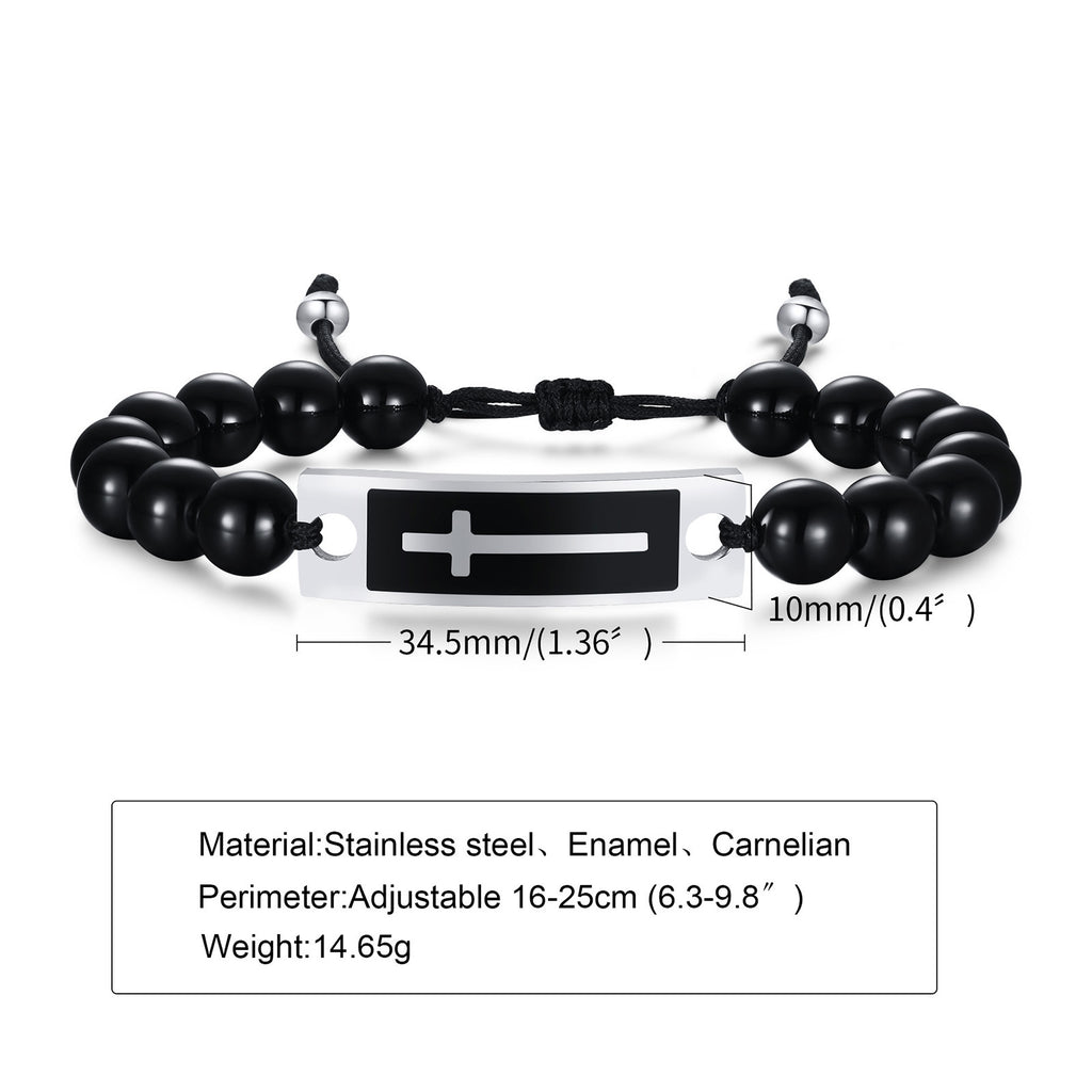 Curved Cross Beaded Bracelet with Black Agate & Tiger Eye