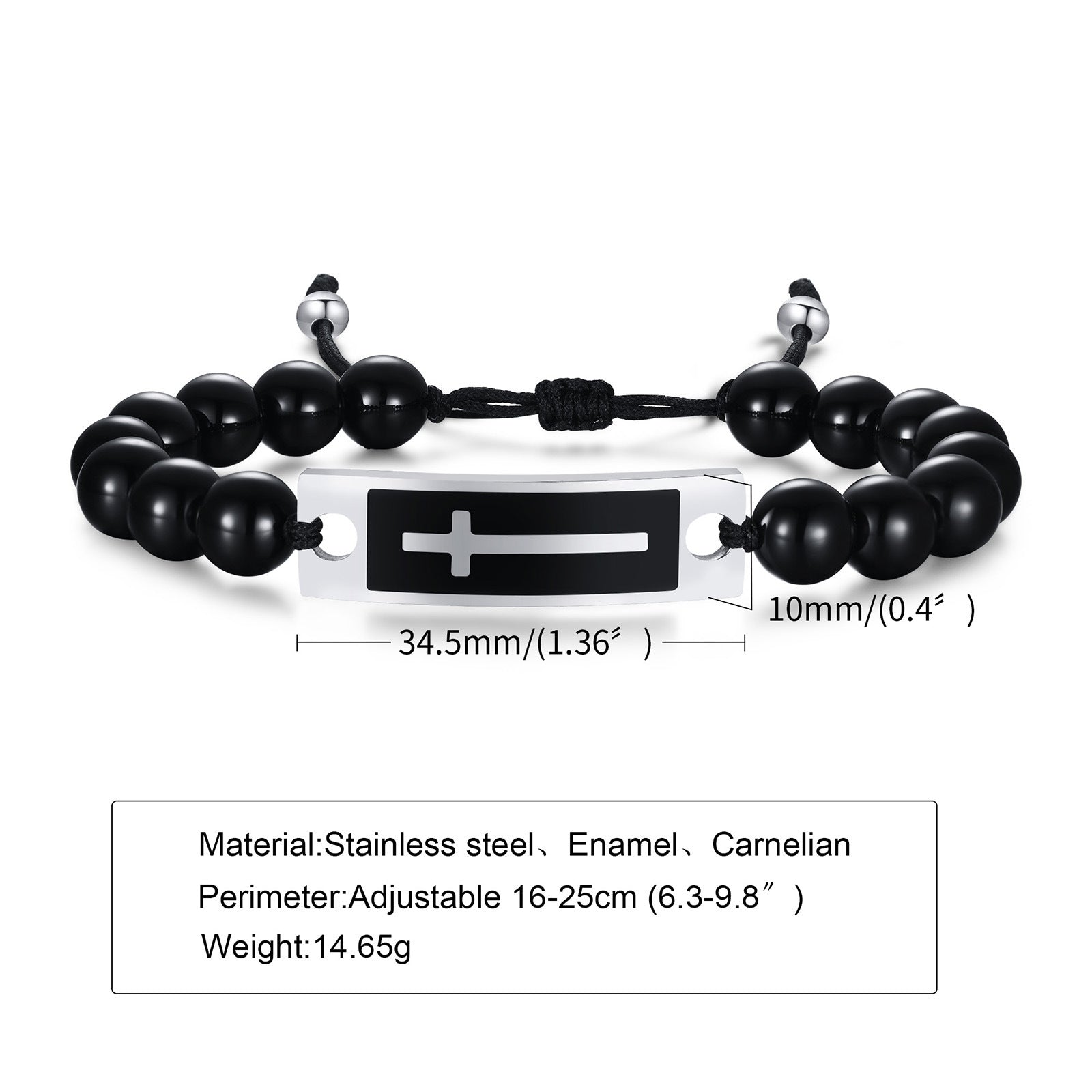 Curved Cross Beaded Bracelet with Black Agate & Tiger Eye