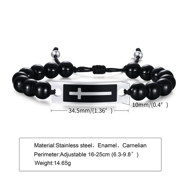 Curved Cross Beaded Bracelet with Black Agate & Tiger Eye