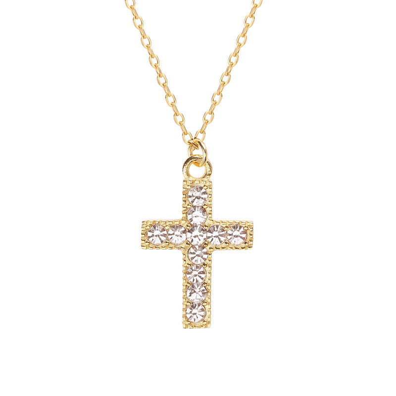 Gold Crystal Cross Pendant Necklace - Christian Jewelry