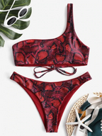 Snake Print One-Shoulder Bikini Set