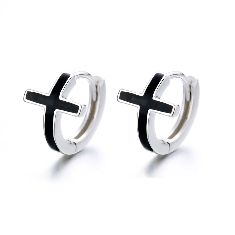 Silver Cross Hoop Earrings for Men and Women