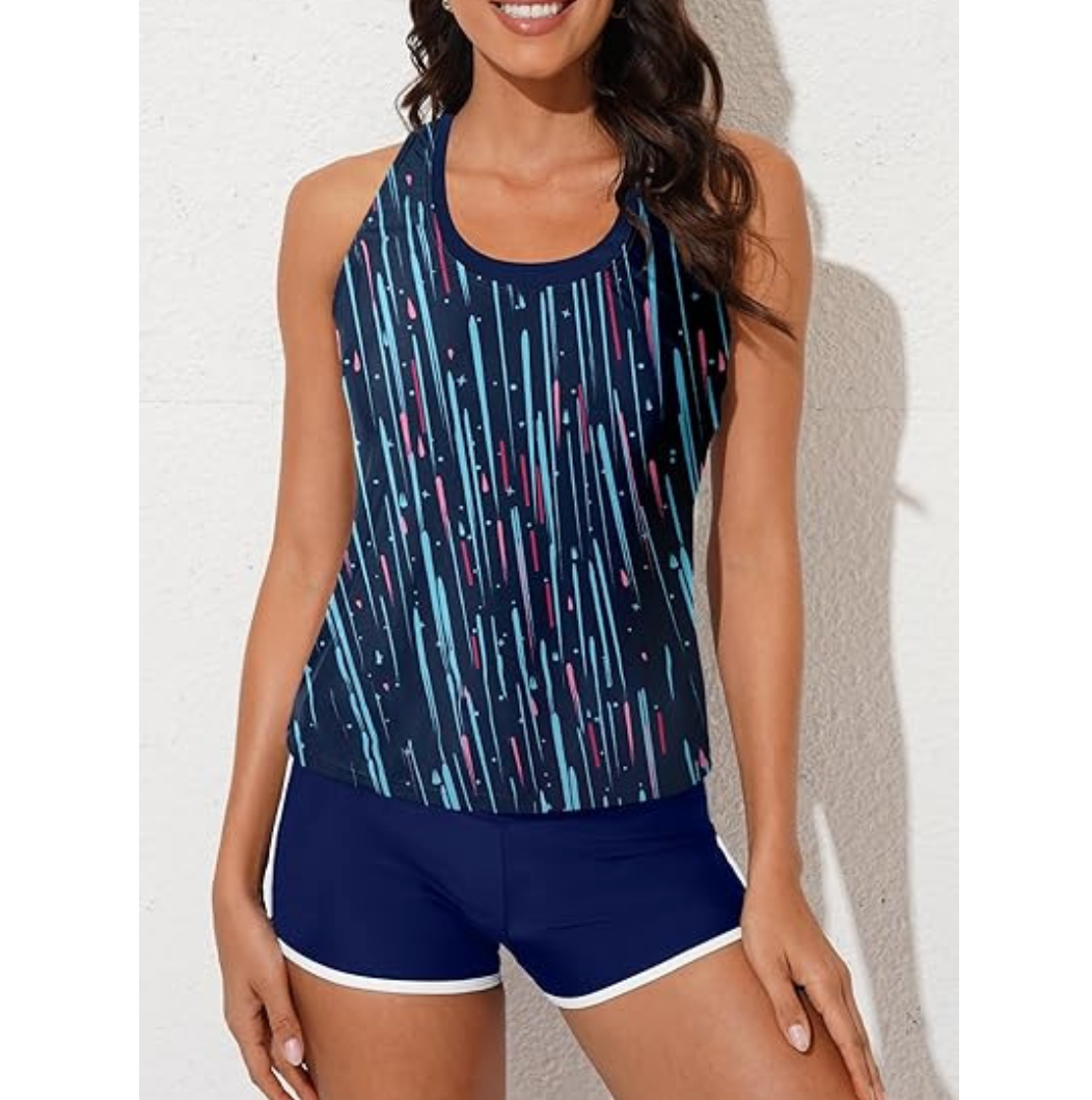 Printed Racerback Tankini Swim Set