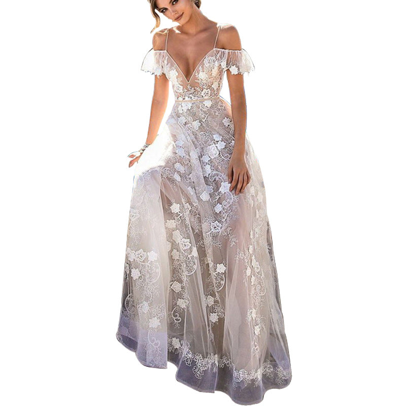 Lace and Tulle Long Dress with Spaghetti Straps