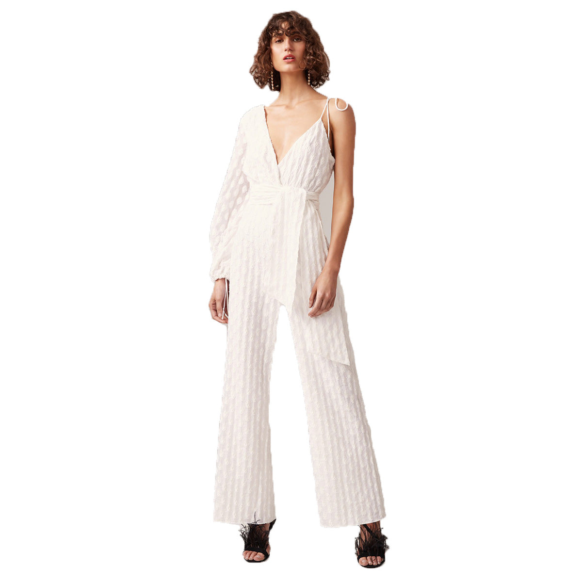 Women's Jumpsuit with Lantern Sleeves and Spaghetti Straps