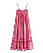 Summer Women's Crochet U-Neck Spaghetti Strap Knitted Maxi Dress