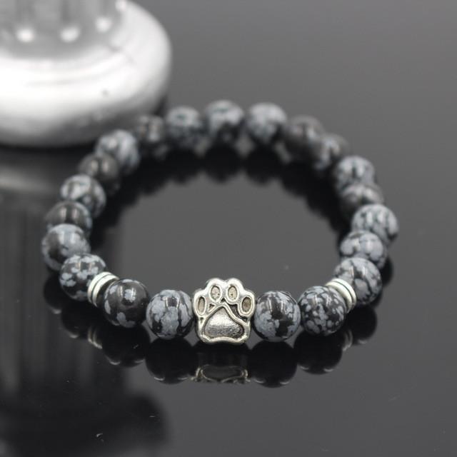 Lava Stone Dog Paw Heart Bead Bracelet