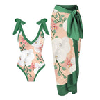 Orchid Floral One-Piece Swimsuit with Wrap Skirt