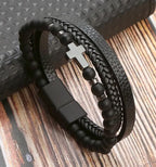 Leather Beaded Cross Bracelet
