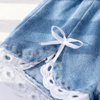 Trendy Lace Denim Shorts with Bow for Girls 3-8 Years