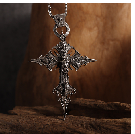 Vintage Gothic Skull Cross Pendant Necklace