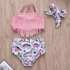 Girls Dinosaur Print Fringe Two-Piece Swimsuit Set