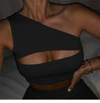 Nibber 2019 Women's One-Shoulder Crop Tee and Shorts Set