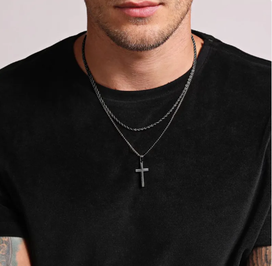 Titanium Cross Layered Necklace