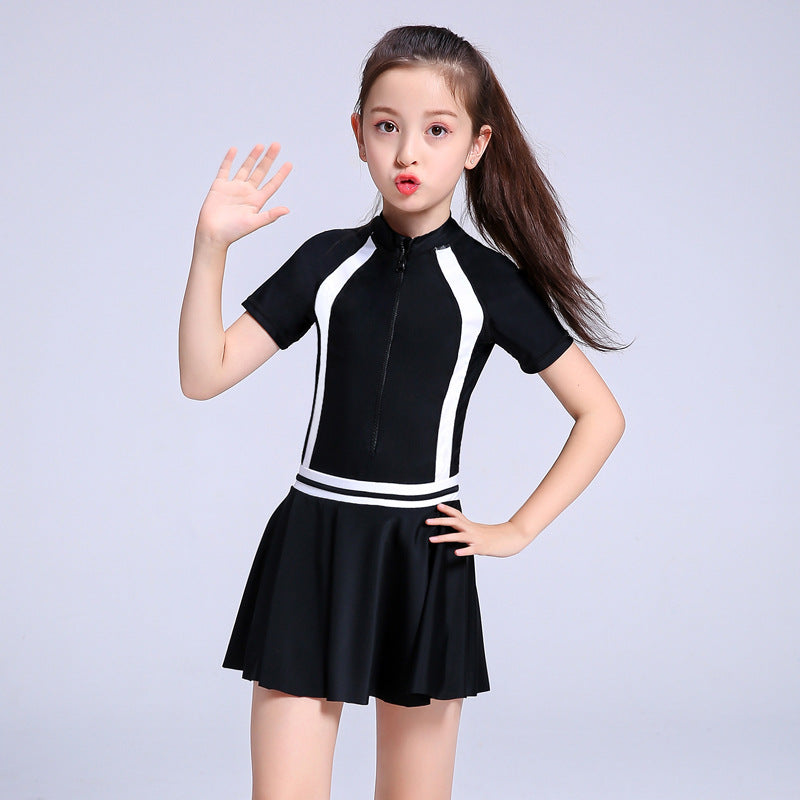 Girls' One-Piece Zip Rashguard Swim Dress