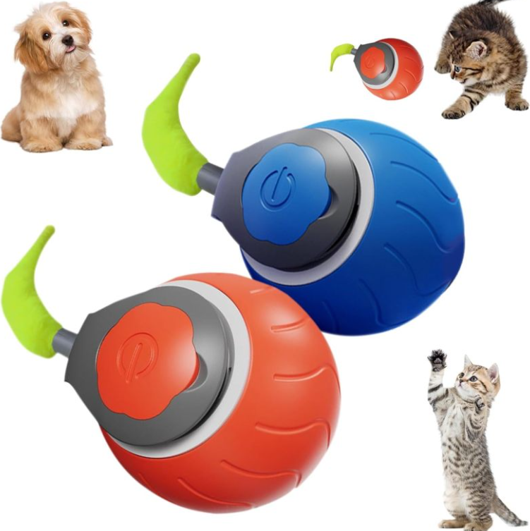 Interactive Pet Ball Toy Electric Self-Rolling USB Rechargeable Smart Motion Cat Dog Toy with Wagging Tail