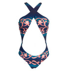 Baroque Print Cross-Front Cutout One-Piece Swimsuit