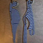 Blue and White Striped Bandeau Bikini Set