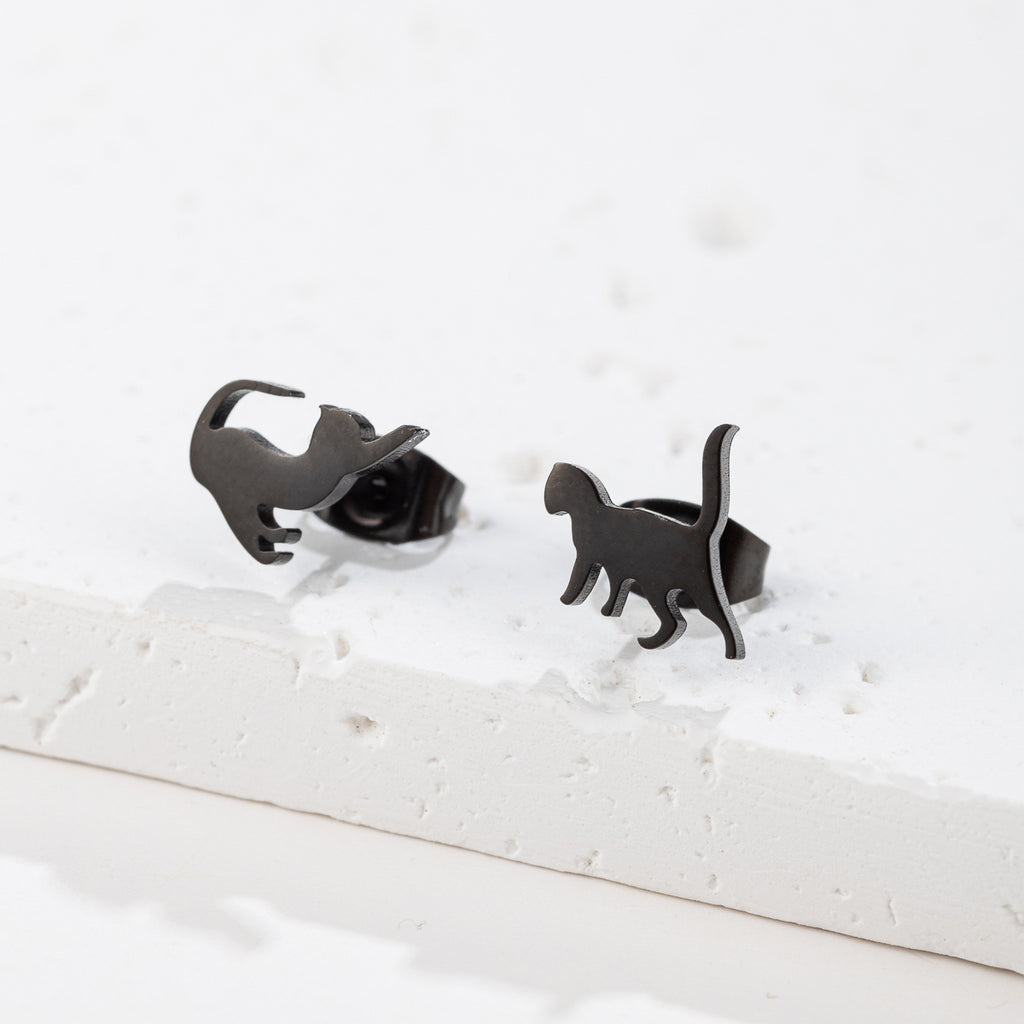 Rose Gold Stainless Steel Cat Stud Earrings