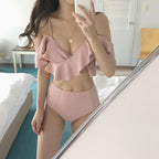 Pink Ruffle High-Waist Bikini Set