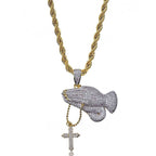 Vintage Cross Prayer Gesture Necklace with Zircon Stones