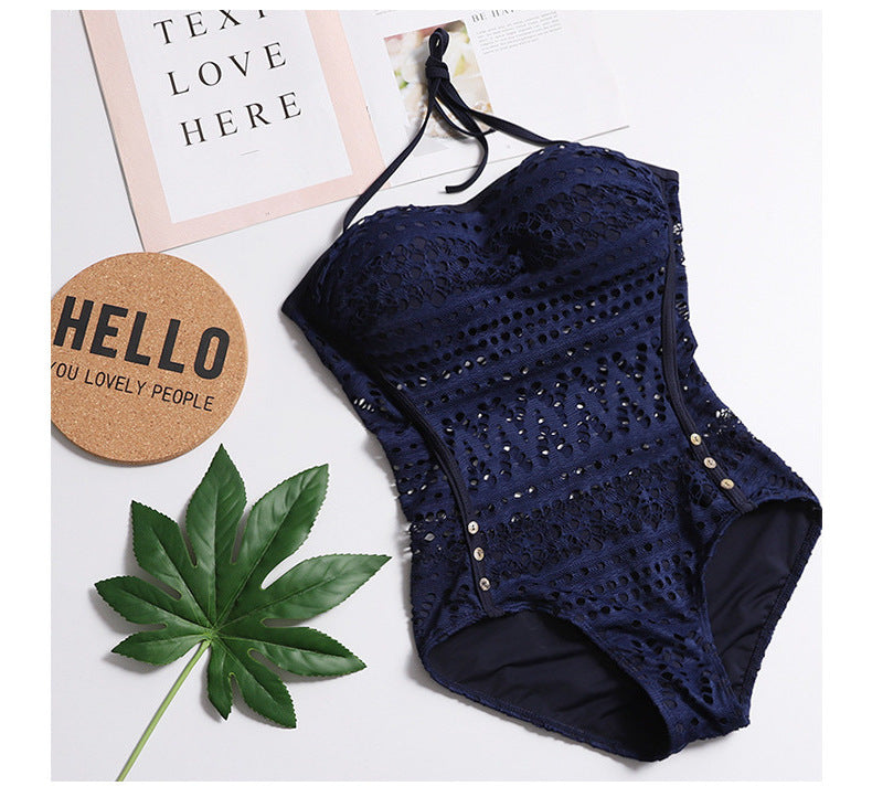 Black Crochet Lace One-Piece Swimsuit