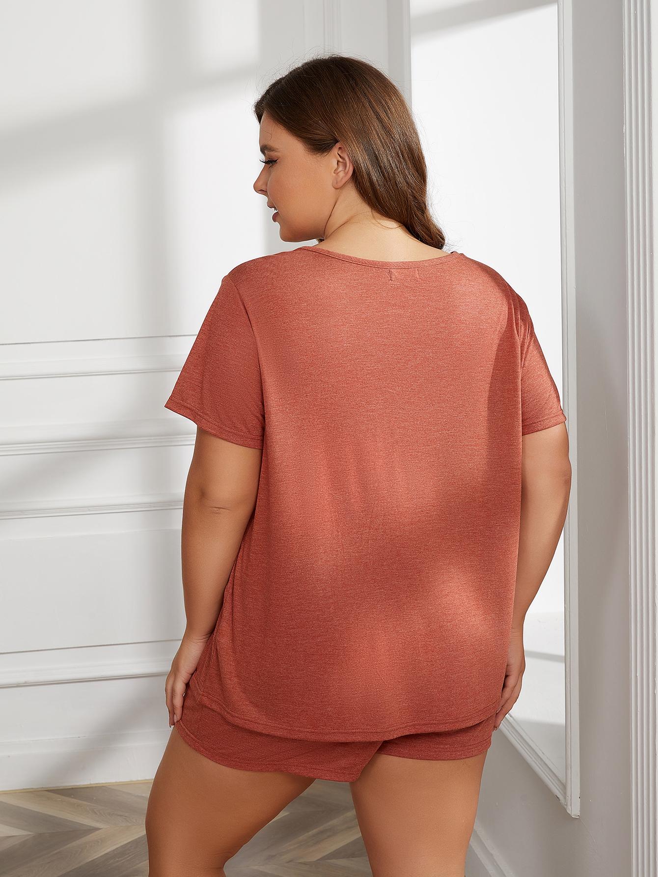 Plus Size Women's Pajama Set - Scoop Neck Tee & Shorts