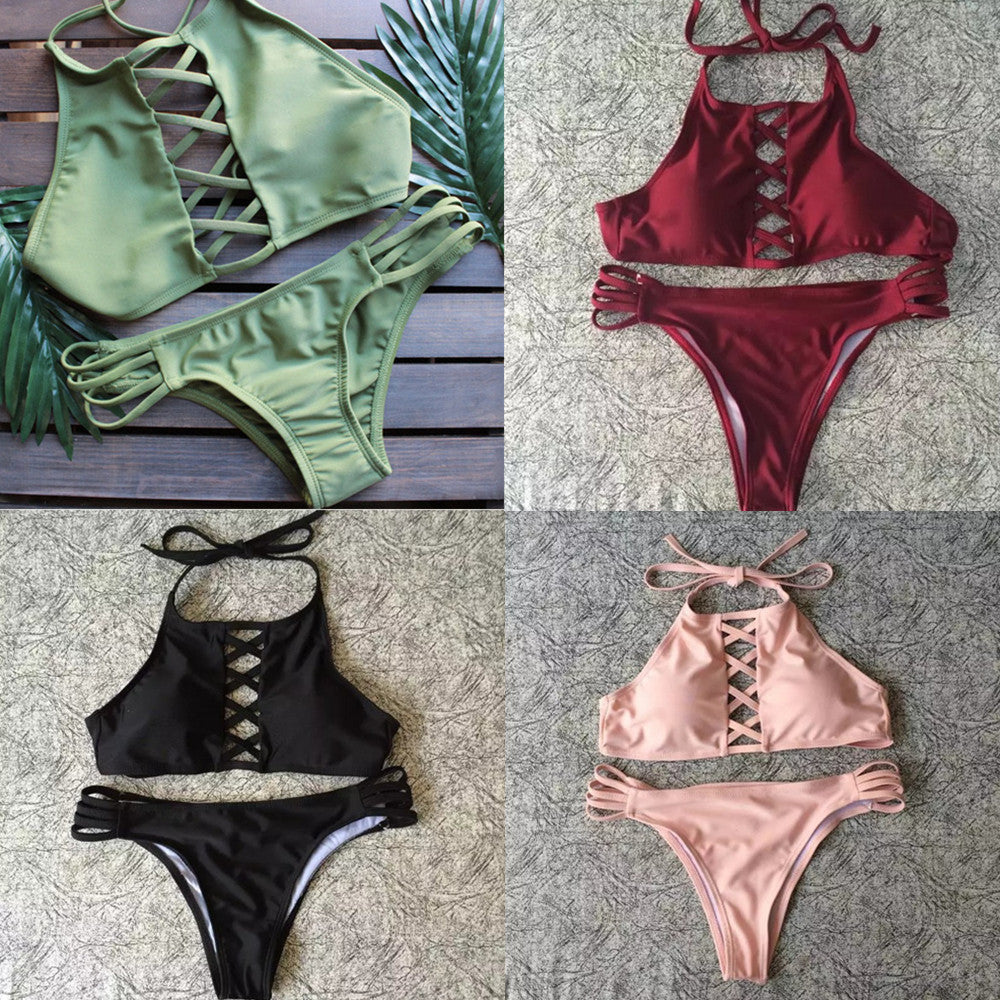 Women's High-Neck Strappy Bikini Set