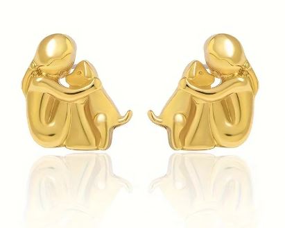 Silver Person Hugging Dog Stud Earrings
