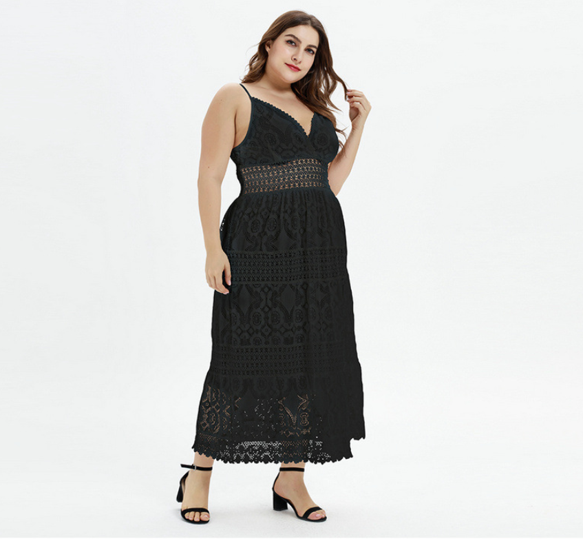 Solid Color Lace Panel Spaghetti Strap Dress
