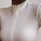 2019 Summer Zipper Short Sleeve Crop Top for Women