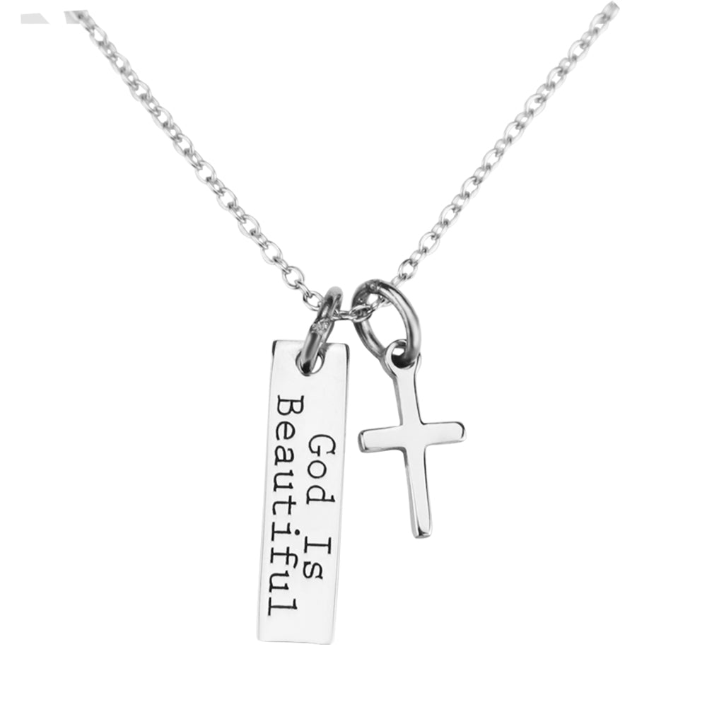 God Is Beautiful Bar and Cross Pendant Necklace