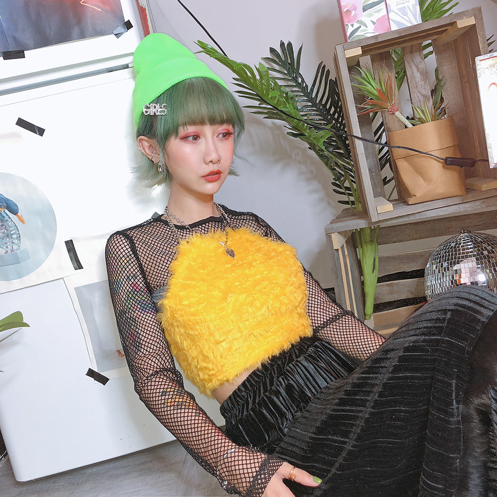 Fuzzy Chain-Neck Halter Tube Top