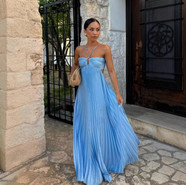 Pleated Tube Top Sleeveless Maxi Dress