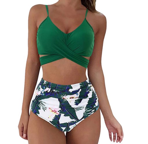Wrap-Front Bikini Set with Leopard Bottom