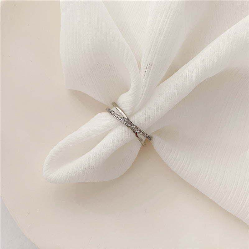 Korean X-shaped Cross Micro Rhinestone Rose Gold Ring