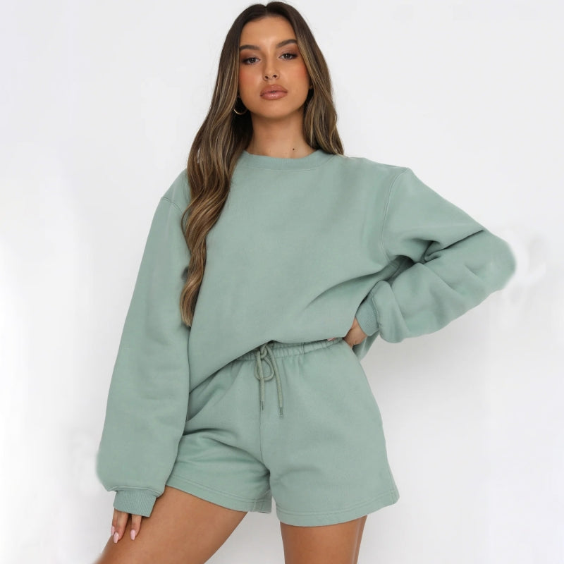 Women's Casual Solid Color Sports Suit with Shorts