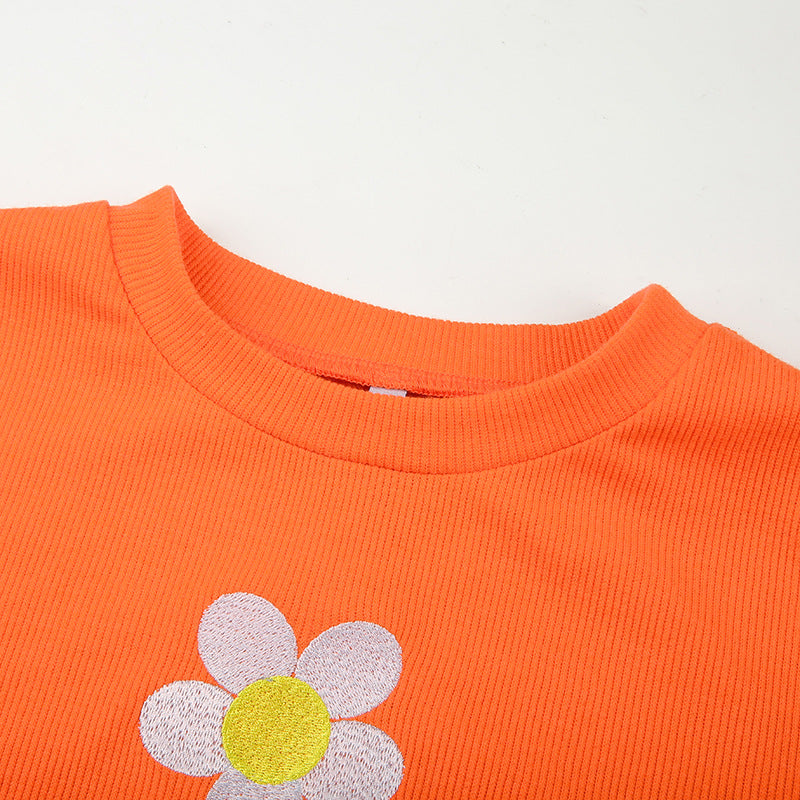 2019 Autumn Floral Print Long Sleeve Crop Top