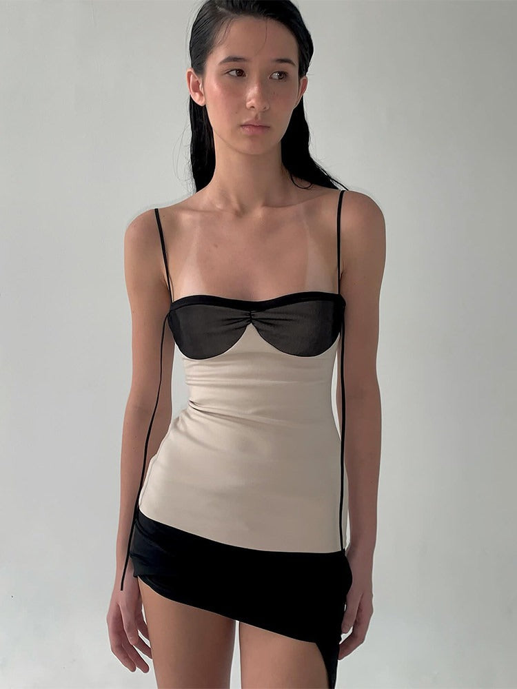 Retro Color Block Patchwork Camisole Dress