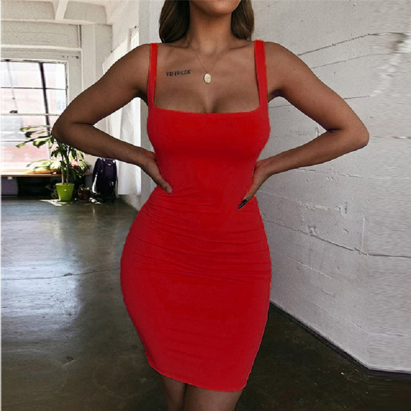 Summer Deep V Backless Dress with Spaghetti Straps