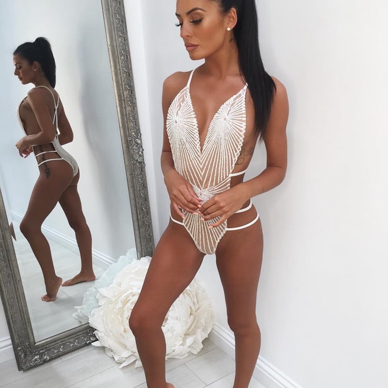 Beaded Plunge Monokini Swimsuit