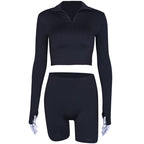 Spring Women's Long Sleeve Hoodie and Shorts Set