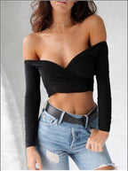 Summer Women's Off Shoulder V Neck Crop Top (S-XL)