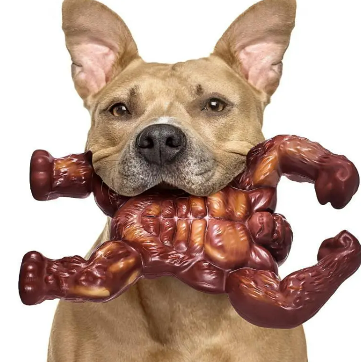 Tough Nylon Dog Chew Toy, Beef-Flavored Muscular Gorilla Dental Toy for Aggressive Chewers, Molar Teeth-Cleaning Toy for Medium & Large Dogs