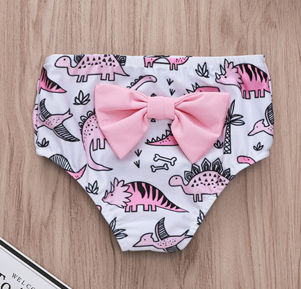 Girls Dinosaur Print Fringe Two-Piece Swimsuit Set